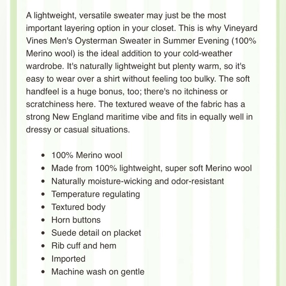 Vineyard Vines by Shep and Ian, Men’s Sweater, 100% Merino Wool, Baby Blue, XL - Picture 11 of 11